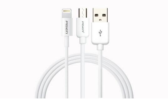 original 3 in 1 Pisen USB cable with package, Type C+ Apple Lightning USB cable+Android USB cable