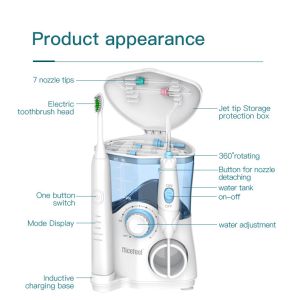 Combo Electric Toothbrush IPX4 Countertop Water Flosser Teeth Whitening 600ml