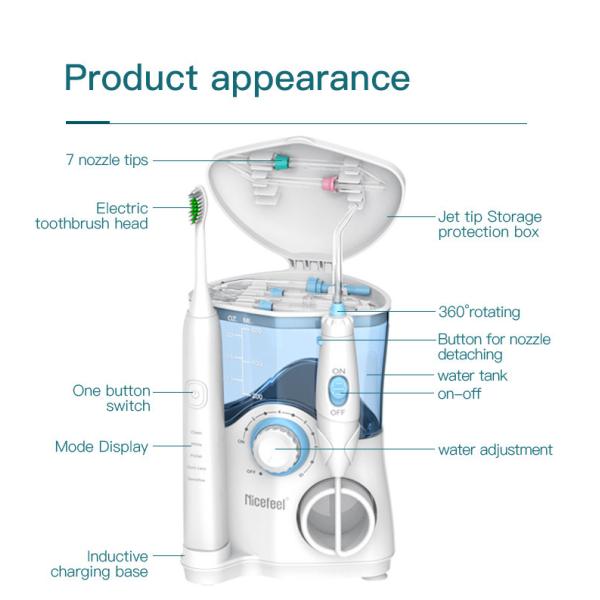 Combo Electric Toothbrush IPX4 Countertop Water Flosser Teeth Whitening 600ml