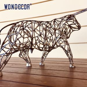 Large outdoor animal art decoration abstract hollow buffalo stainless steel