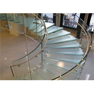 Wood Glass Tread Stainless Steel Curved Stair Circular Staircases