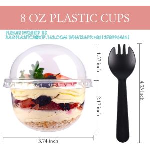 Plastic Cups Ice-Cream Cups Dome Lids, 180ml/6oz Sundae Dessert Cups For Iced