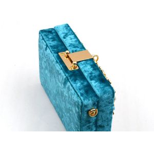 Blue Printing Flannel Evening Clutch Bags With Small Bling Crystals Accessories
