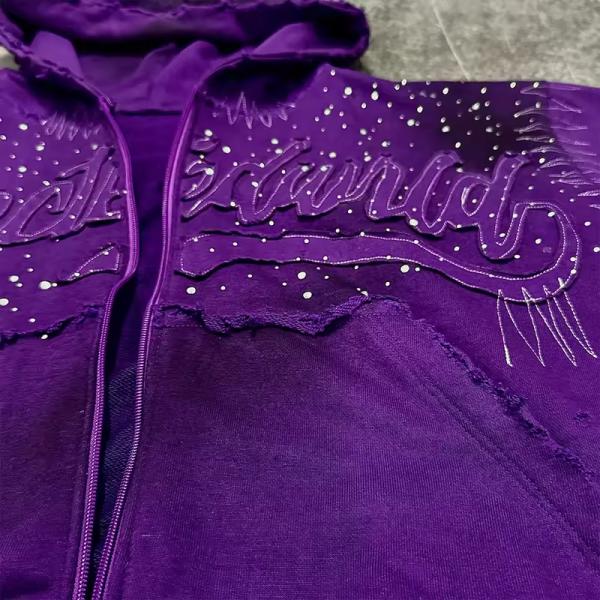 Hoodies Manufacturers Custom Acid Washed Zip up Hoodie Rhinestone Boxy Oversized Hoodie Streetwear Men