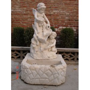 China Three Angels White Stone Wall Water Marble Fountain Pool on sale