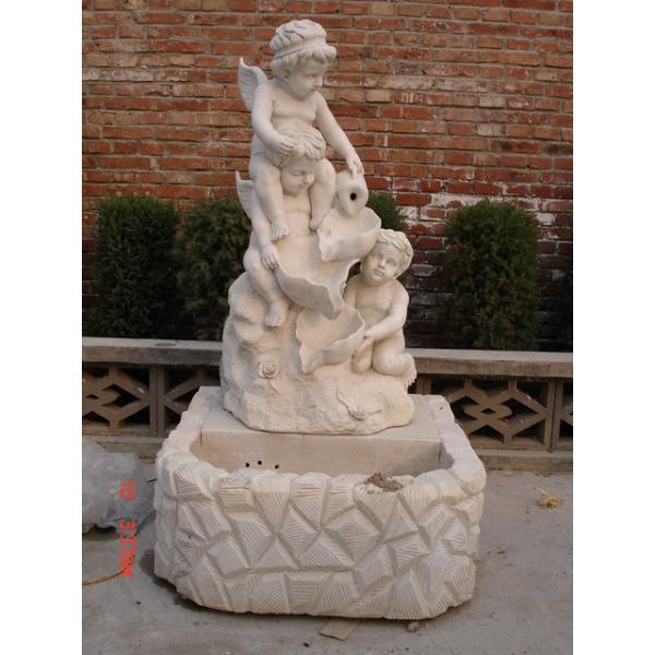 Buy Three Angels White Stone Wall Water Marble Fountain Pool at wholesale prices