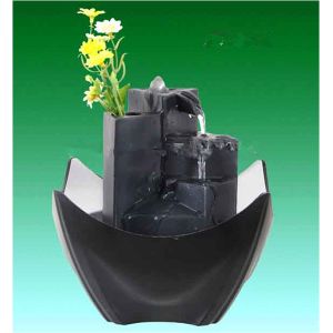 Black Tiered Battery Operated Resin Garden Fountains With Flower Pot