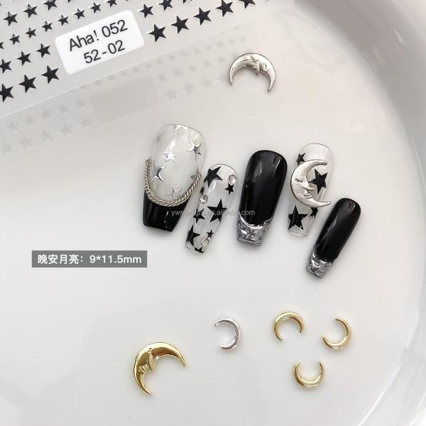 New manicure hot sell metal nail charms in bulk gold silver moon star 3D nail art accessories