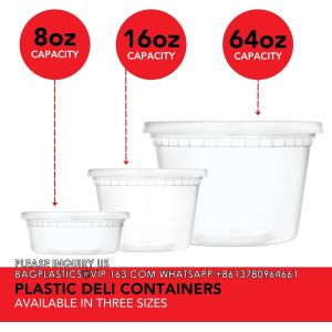 Quality 8oz 16oz 24oz 64 oz. Plastic Food Storage Deli Containers with Lids, Ice Cream Bucket &amp; Soup Pail for sale