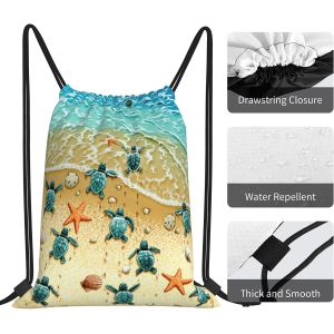 Sea Turtle Drawstring Backpack Waterproof Adjustable Lightweight Gym Drawstring