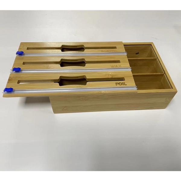 OEM/ODM Acceptable Natural Bamboo Plastic Arch Storage Box with Aluminum Foil Dispenser