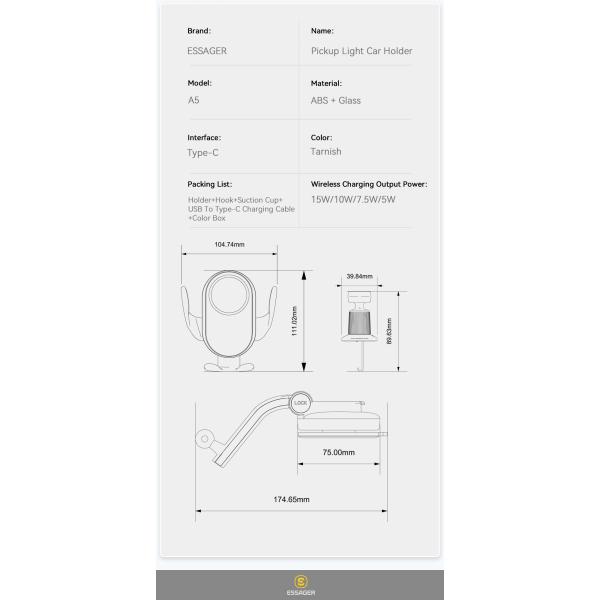 ESSAGER A5 Series Hook+Suction Cup Best Cell Phone Holder for Car Mount