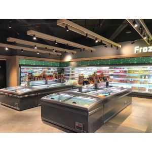 Supermarket Meat & Fish Island Display Freezer With Sliding Lid