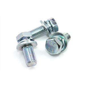 Combination Screw Hex Head Bolt with Single Coil Spring Lock Washer and Plain