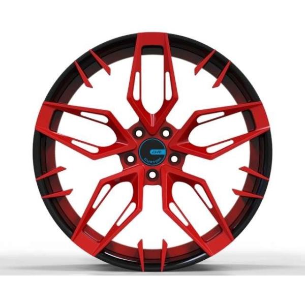 Buy 10.5J 2 Piece Forged Rims 6061 T6 Gloss Black Rims With Red Lip at wholesale prices