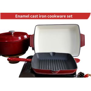 Quality Enameled Coating Cast Iron Baking Pan Casserole With Skillet for sale