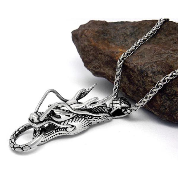 Fashion 925 Silver Plated Men's Stainless Steel Rope Chain Dragon Pendant Necklace(SP164)