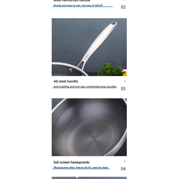 High Capacity Honeycomb Kitchen Frypan Non Stick Stainless Steel With Lid