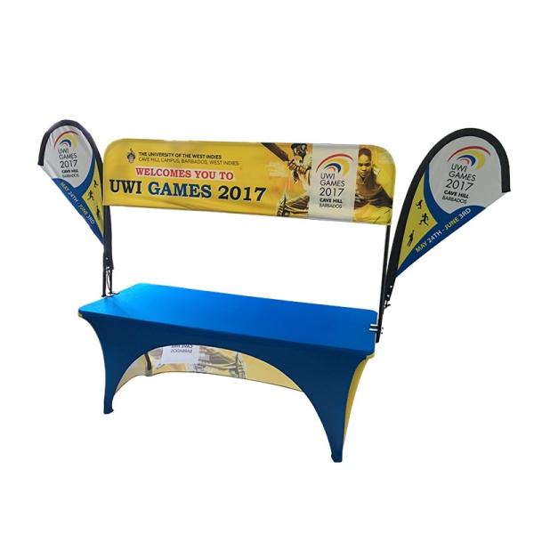 Buy Tradeshow Advertising Spandex Elastic Polyester table cloths with teardrop flag at wholesale prices