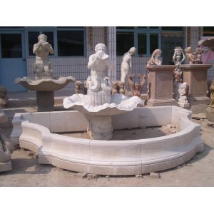 Pink Marble Fish Statue Columns Carved Stone Wall Fountain