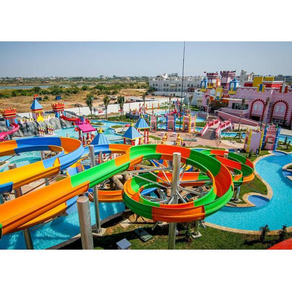 High Speed Spiral Water Slide Galvanized Steel Support Fiberglass Flume