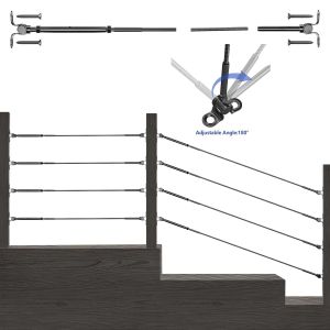 Heavy-Duty Black Cable Railing Kit with Adjustable Threads and Angle Base for