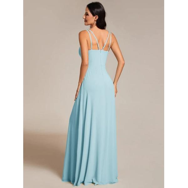 Beautiful Empire A-line Adjustable Straps V-neck Pleated Sky Blue Chiffon Evening Dress