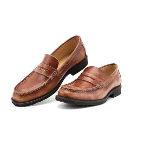 Quality Breathable Men Brown Penny Loafers , Genuine Leather Loafer Shoes for sale