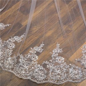 Unique Customized 3m Wholesale Long Cathedral Appliqued Lace Sequins Tulle
