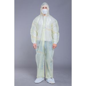Yellow PP SMS SF Disposable Coveralls With Hood