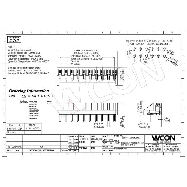 2.54Pitch Female Header PCB Battery Connector oxidation resistance 15 pin Connector