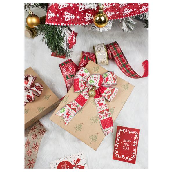 Ready made printed ribbon Christmas tree decoration ribbon wired burlap Christmas ribbon