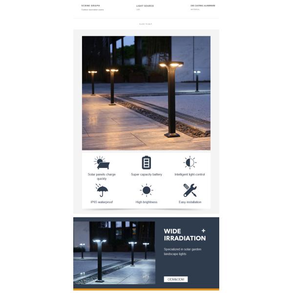 CE Certified Square Landscape LED Solar Pathway Lights IP65 For Villas Decorative