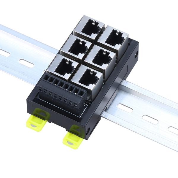 Black RJ45 Female Jack 8P8C 6 Port Hub to 8 Pin Screw Terminal Block Adapter for