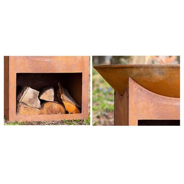 Customized Designed Rustic Garden Firewood Storage Corten Steel Fire Pit Bowl
