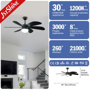 Wall Control 42 Inch LED Ceiling Fan With 6 Black MDF Blades Pull Chain Style AC