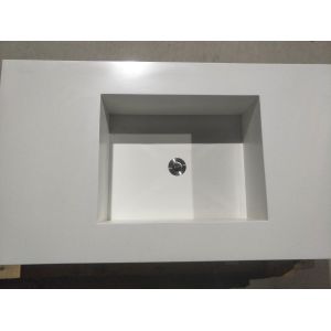 White quartz integral basin sink for hospitality renovation