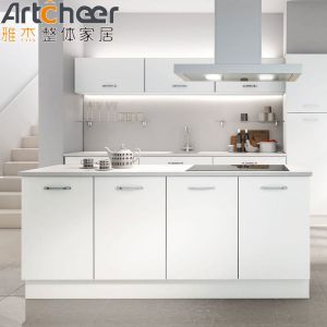 High Gloss White Kitchen Cabinet Set With Laminated Bullnose Countertop