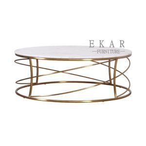 Beautiful Designs Marble Round Coffee Table with Mental Base