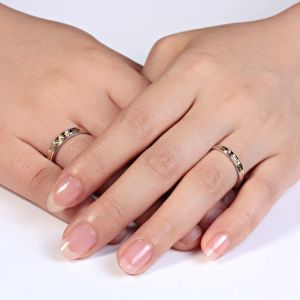 18K White Gold Yellow Gold Diamonds Wedding Couple Ring (GDR010)