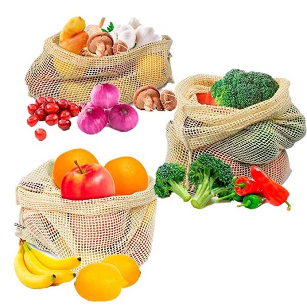 Storage Large Mesh Drawstring Bags Organic Reusable Washable For Shopping