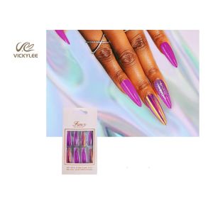 Long Stiletto Ballerina Glossy Purple DIY Fake Nails Non Toxic