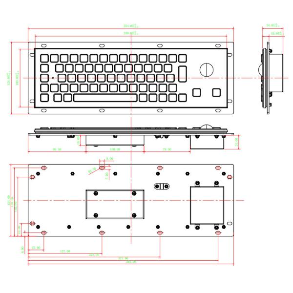 Electroplated Black Rugged Vandalproof IP65 Compact Panelmount Stainless Steel Keyboard With Trackball