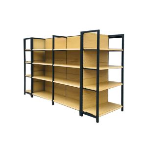 Transfer Wood Gondola Shelving Grocery 4 Post Column Rack Shelves