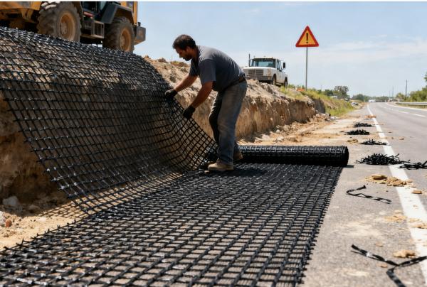 Flexibility 200-200KN/M Woven Coated Polyester BX Geogrid Highway Construction