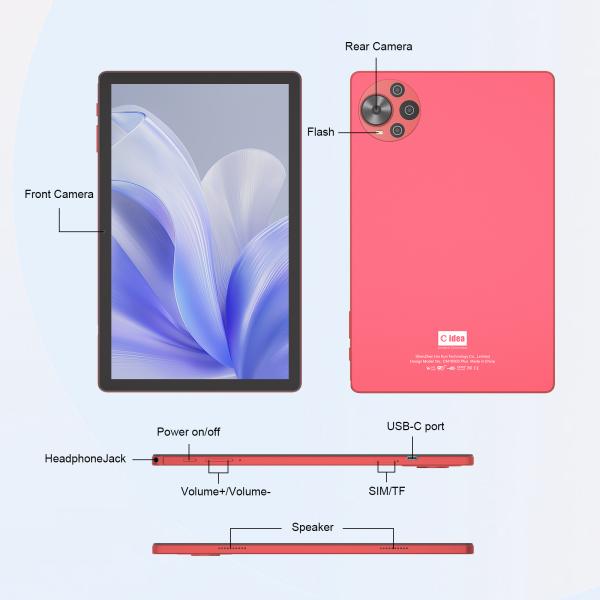 C Idea Android 14 Tablet 2k Screen Educational Tablet for Students with Keyboard and Mouse CM10500 Plus Red