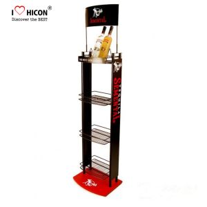 Liquor Shop Metal Wine Display Stand / Shelves Freestanding With Advertising