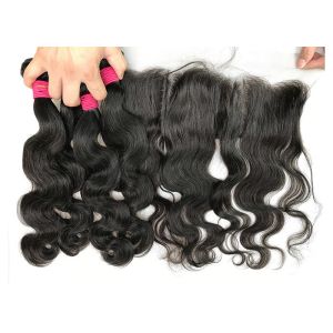 Quality Natural Peruvian Human Hair Weave / Body Wave Hair Bundles With Frontal for sale