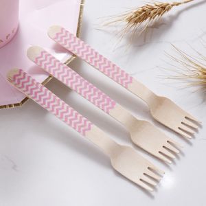 160mm Dinner Cake Pink Wooden Cutlery Utensils For Celebration