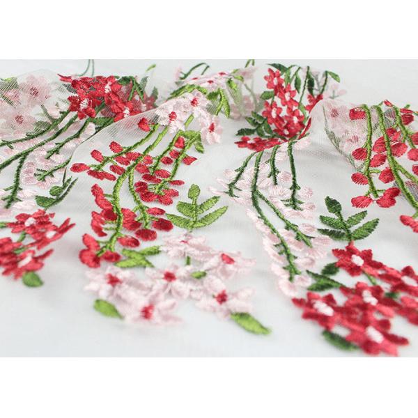 Multi Colored Embroidered Mesh Lace Fabric , 47 Inch Floral Wedding Gown Lace Fabric